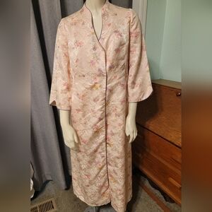Vtg Silk Brocade House Coat Pink Cherry Blossom C'est Bon Custom Made  Small